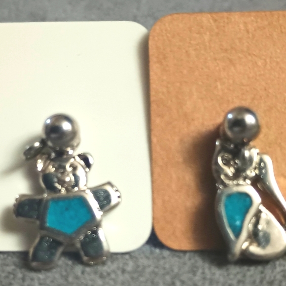Earrings Bear & Cat Shapes Silver & Blue - Picture 2 of 3